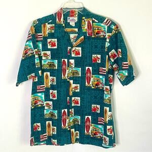 Hawaii beach surfboard button down mens cotton shirt Size L vacation resortwear
